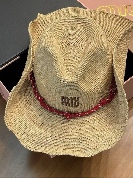 Miu Miu Accessories - Miu Miu Natural Straw Hat with Red Rope Band